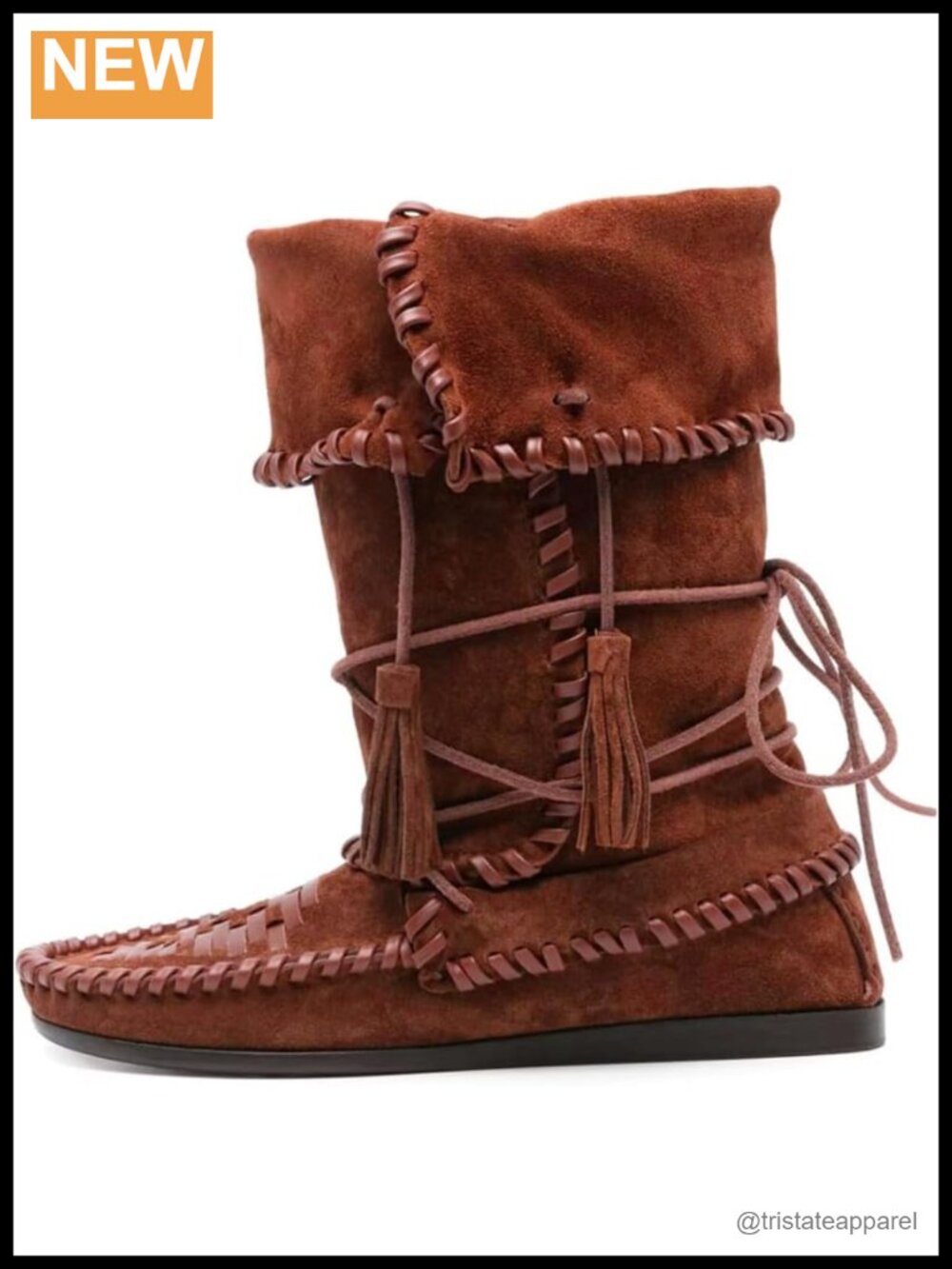 Faux Suede Western Boots with Tassel Lace-Up Fold Over Ankle Booties